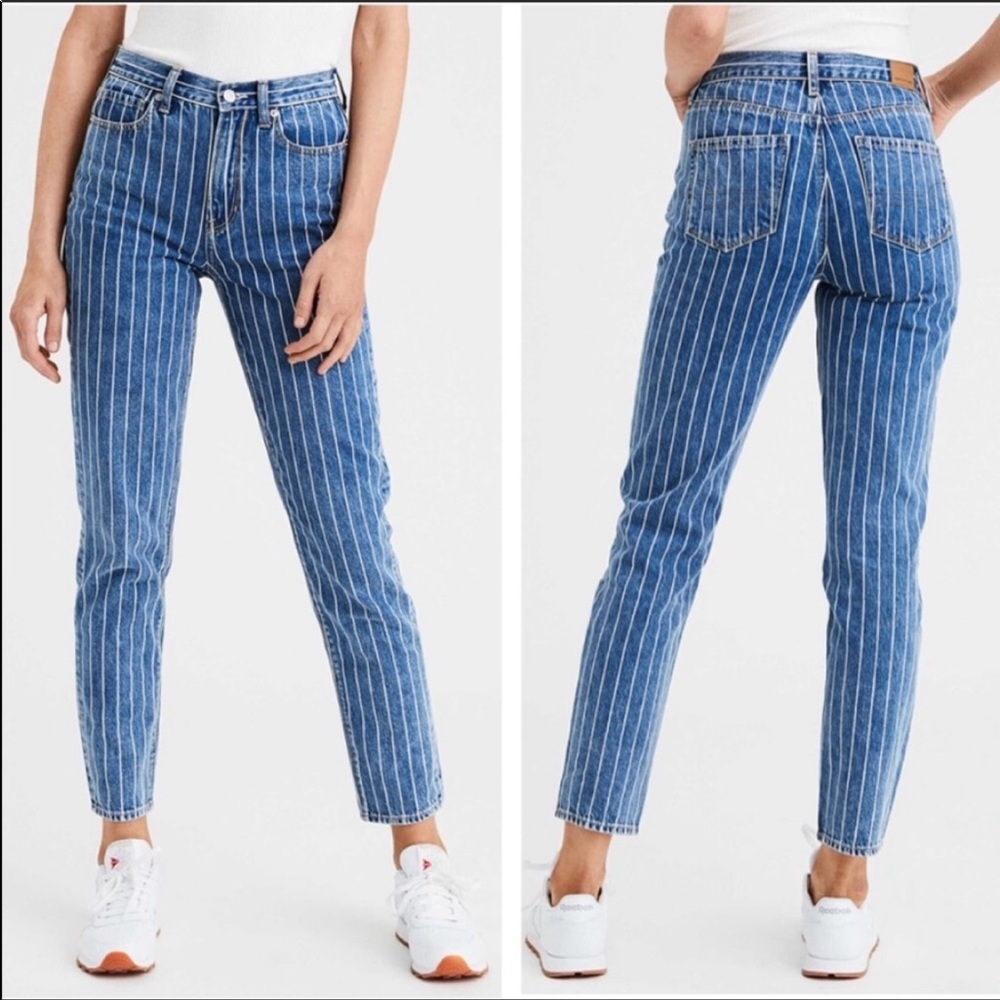 American Eagle Hi-Rise Striped Fishermencore Heritage Mom Jeans Size 6